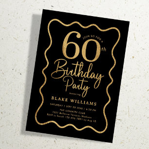 Invitation Or noir 60e anniversaire bordure ondulée
