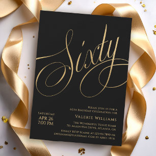 Invitation Or noir 60e anniversaire Calligraphie élégante