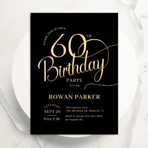 Invitation Or noir 60e anniversaire Écriture élégante