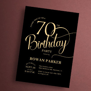 Invitation Or noir 70e anniversaire Écriture élégante