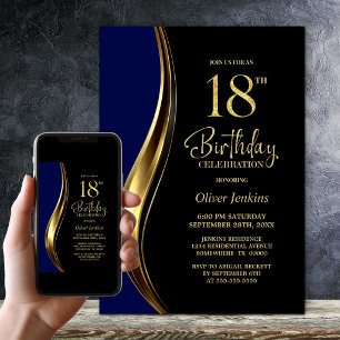 Invitation Or Noir Bleu Soirée des 18 ans