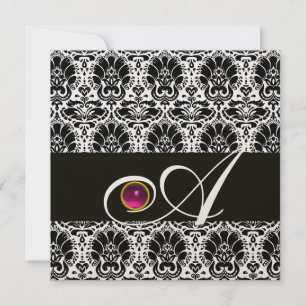 Invitation OR NOIR  DAMAS MONOGRAMME Rose Fuchsia Améthyste
