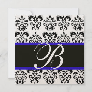 Invitation OR & NOIR DAMASSÉ MONOGRAMME, blanc