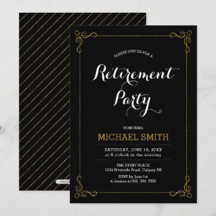 Invitation Or & Noir   Fête de retraite élégante et chic