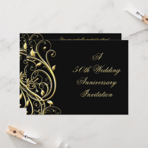 Invitation Or Noir Florissante 50e Anniversaire