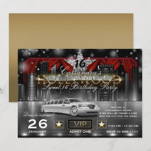 Invitation Or Noir Lumières Rouges de la Ville Limousine Fête