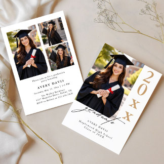 Invitation Or Noir Luxe Moderne Photo Décontractée Diplômé
