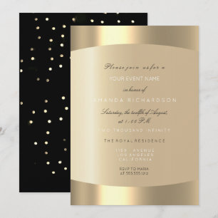 Invitation Or Noir Minimal Champagné Confettis Ivoire Sépia