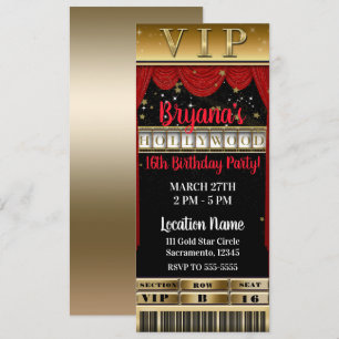 Invitation Or Noir Rouge Billet VIP Fête d'anniversaire HOLLY