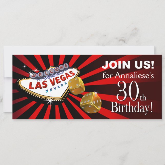Invitation Or noir rouge de 30ème anniversaire de Las Vegas (Devant)