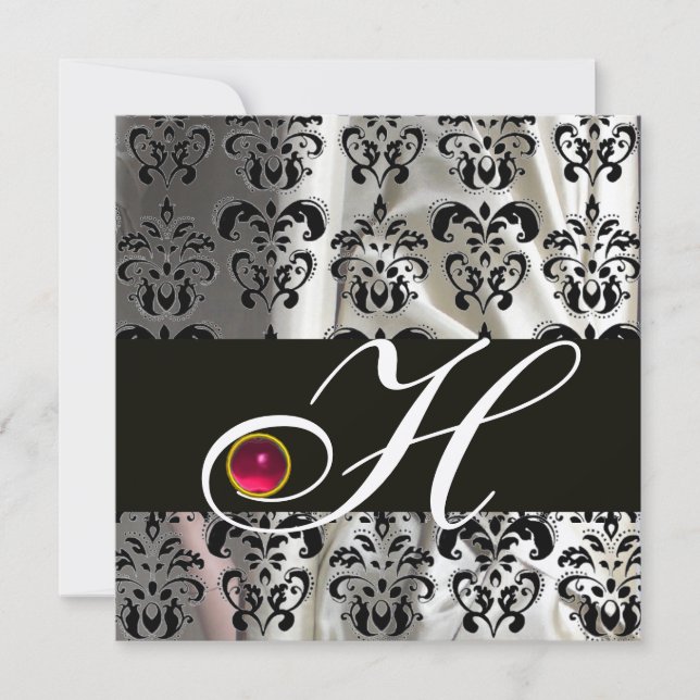 INVITATION OR NOIR SOIE DAMAS CLOTH MONOGRAMME ROSE RUBIS (Devant)