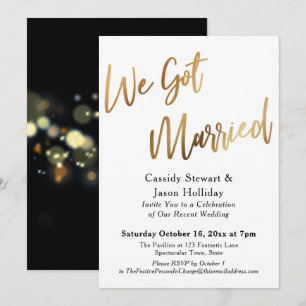 Invitation Or Nous Mariés Bokeh Noir Dos Réception