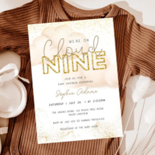 Invitation Or Nous Sommes Sur Cloud Neuf Baby shower Neutre N
