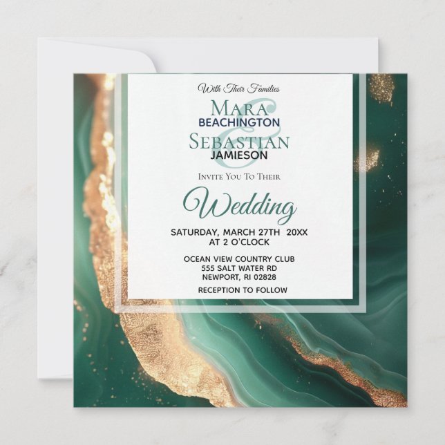 Invitation *~*OR QR EMERALD GREEN Agate RSVP AR66 Mariage (Devant)