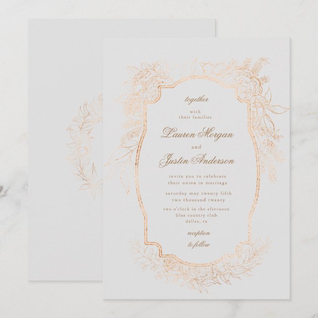 Invitation or romantique à fleurs Mariage traditionnel (Devant / Derrière)