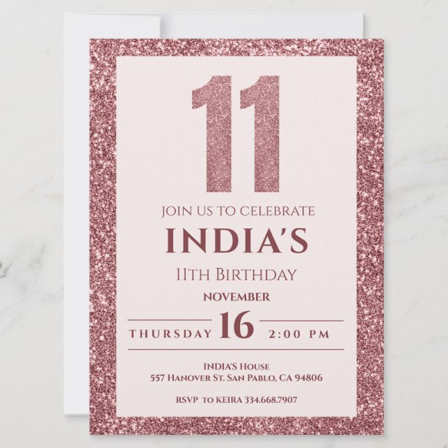 Invitation or rose 11e anniversaire (Devant)