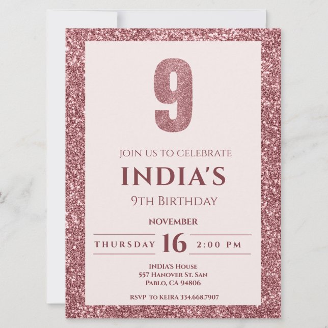 Invitation or rose 9e anniversaire (Devant)