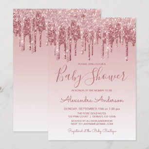 Invitation Or Rose   Baby shower de Parties scintillant à éti