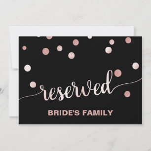 Invitation Or rose et noir   Panneau "Réservé" du Mariage Gla
