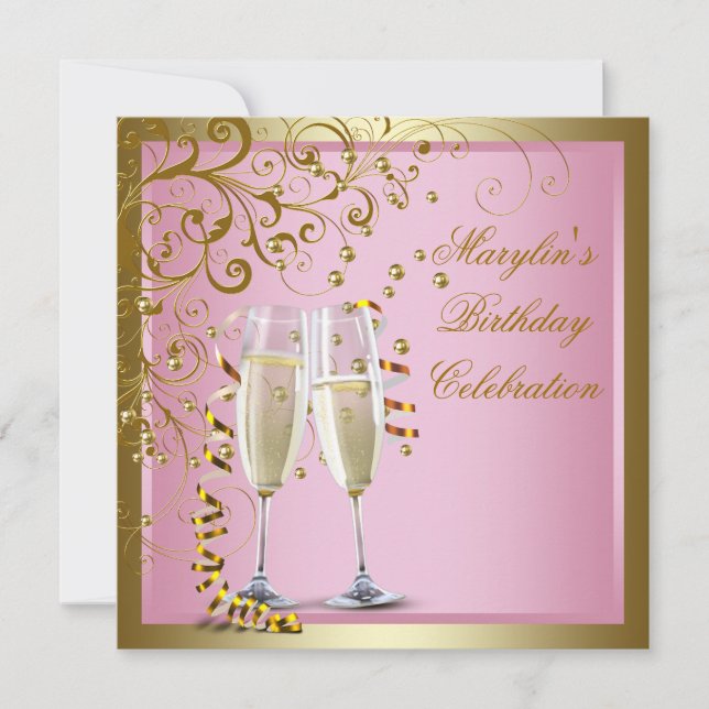 Invitation Or rose Femme Or rose Fête d'anniversaire (Devant)