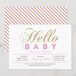 Invitation Or & Rose   Fille, Typographie Moderne pour une Ba