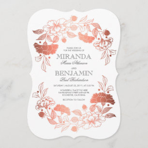Invitation Or Rose Floral Elegant et simple Mariage
