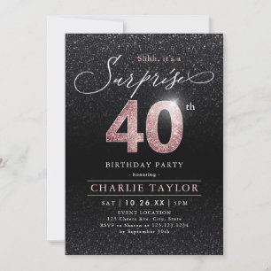 Invitation Or rose moderne noir surprise 40e anniversaire