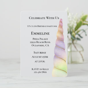 Invitation Or rose pourpre Lime Unicorne Anniversaire