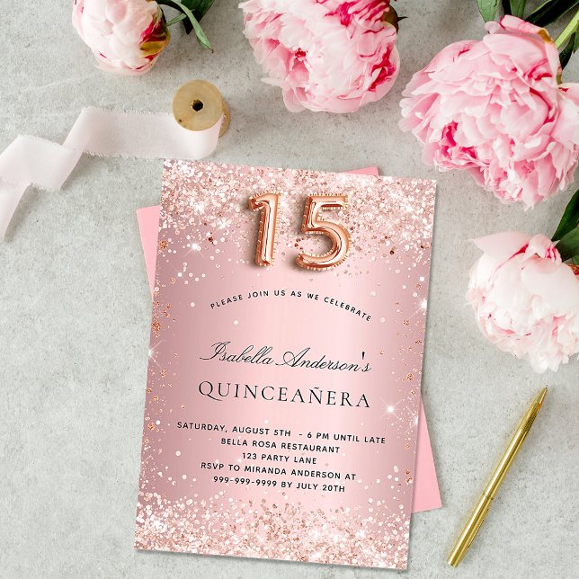 Invitation Or rose quinceanera (Créateur téléchargé)