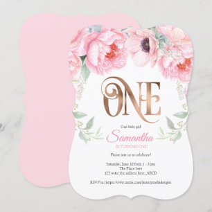 Invitation or rose, Rose, Aquarelle, Floral, 1er anniversaire