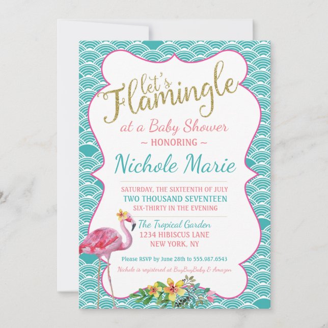 Invitation Or rose turquoise d'invitation de baby shower de (Devant)