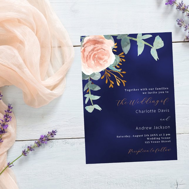 Invitation or rose vert marine bleu luxe mariage (Créateur téléchargé)
