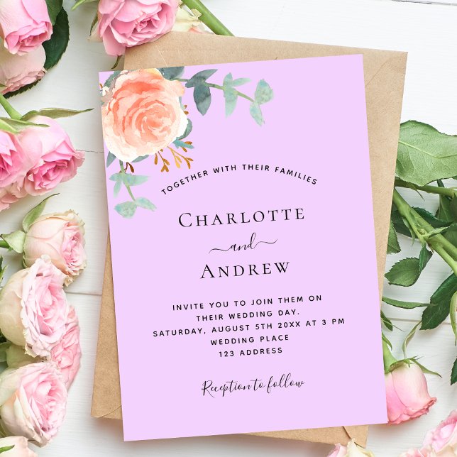 Invitation or rose violet violet verdure luxe mariage (Créateur téléchargé)