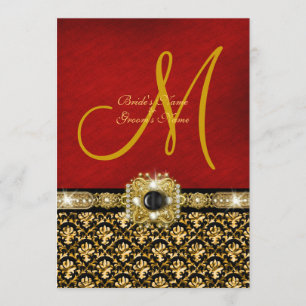 Invitation Or rouge noir "mariage élégant " de damassé