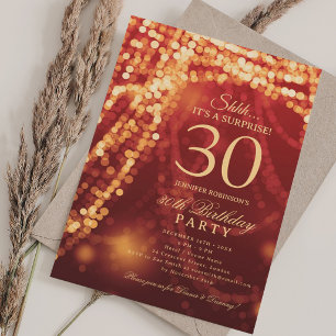 Invitation Or & Rouge Surprise fête d'anniversaire 30 ans
