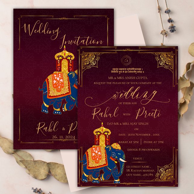 Invitation Or rouge vif avec Lord Ganesh Mariage indien (Vibrant Red Gold With Lord Ganesh Indian Wedding Invitation)