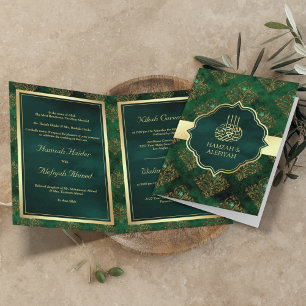 Invitation Or Russtique Émeraude Vert Damassé Mariage Musulma