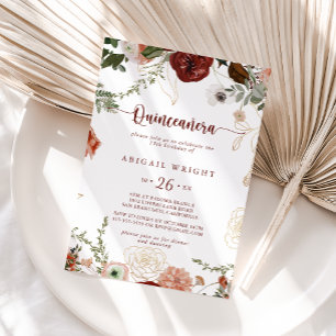 Invitation Or Rustique coloré Floral Quinceañera