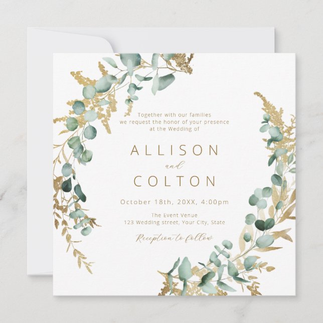 Invitation or rustique eucalyptus mariage (Devant)