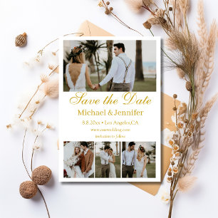 Invitation or script 4 photos collage boho enregistrer la dat
