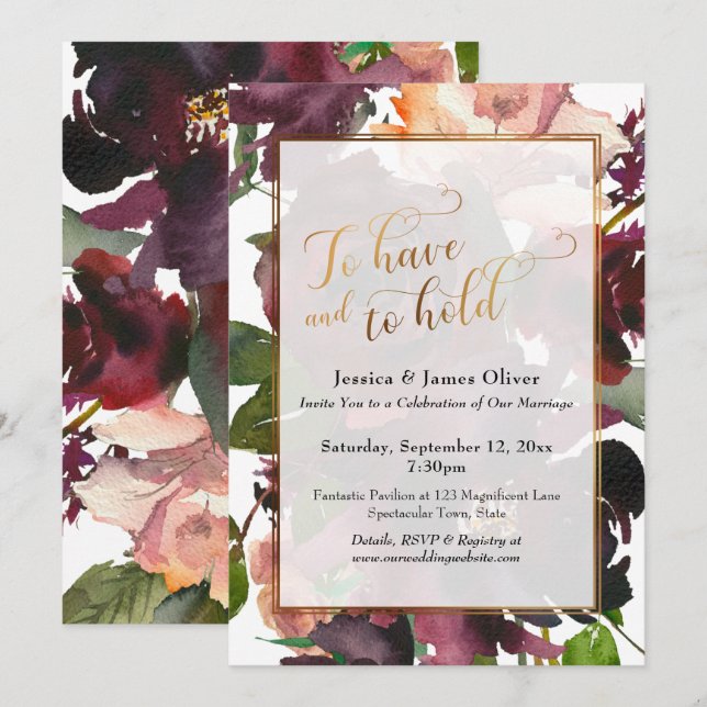 Invitation Or Script To Have and To Hold Bourgon Floral (Devant / Derrière)