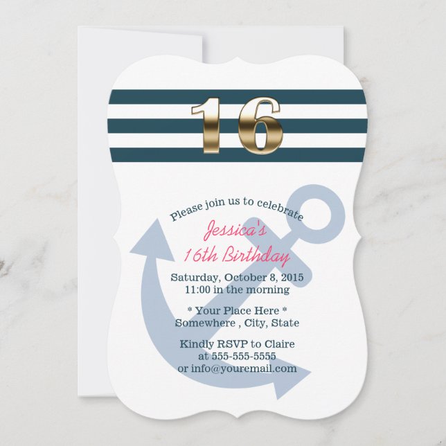 Invitation Or Seize Bandes Nautiques Douces 16 (Devant)