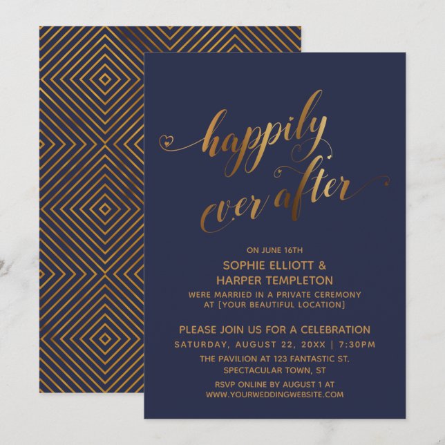 Invitation Or sur marine pour toujours après le mariage (Devant / Derrière)