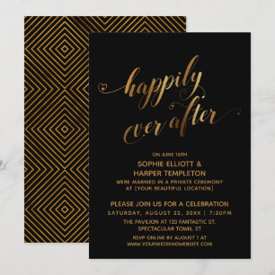 Invitation Or sur Noir Heureux pour Toujours Après-Mariage