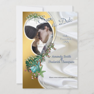 Invitation Or sur soie blanche avec splendeur tropicale