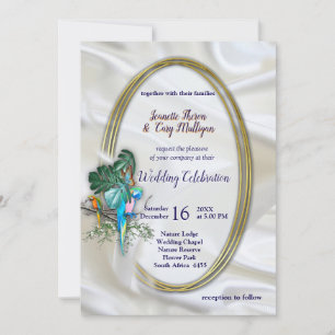 Invitation Or sur soie blanche avec splendeur tropicale