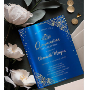 Invitation Or Tiara, Diamants Métallurgique Quinceañera Bleu