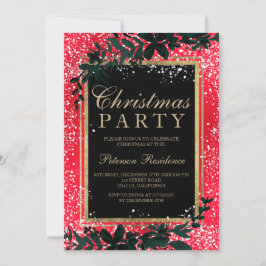 Invitation or typographie feuille neige élégant rouge Noël