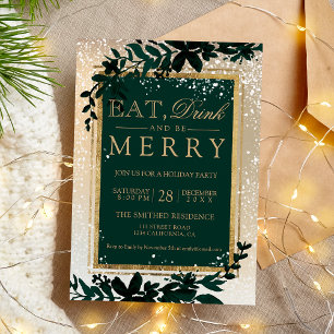 Invitation or typographie feuille neige élégante manger Noël