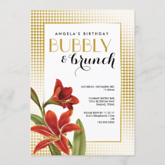 Invitation Or vérifié par fleur rouge d'amaryllis